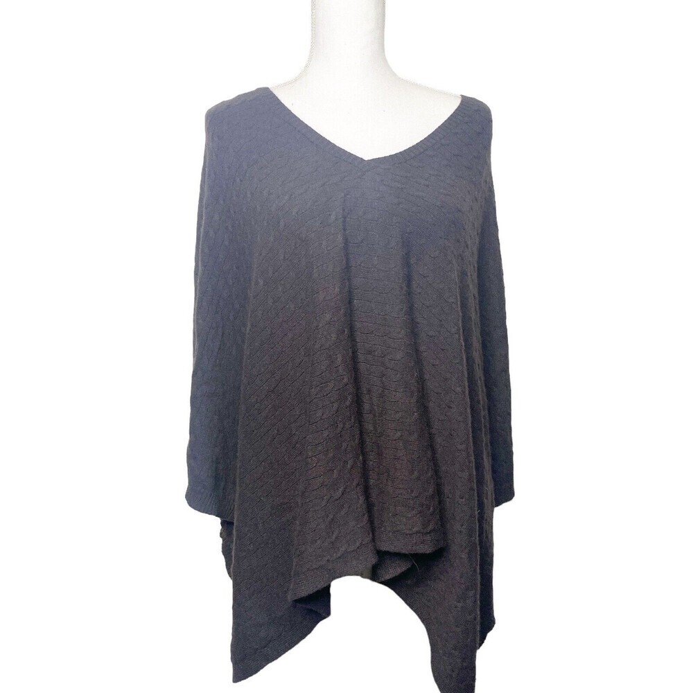 Theory Womens Vtg Cashmere Ribbed Poncho Shawl Wrap Brown  SZ S